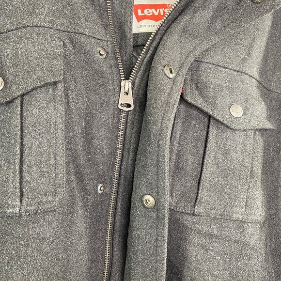 Levi's Charcoal Trucker Jacket Full Zip Chest Pockets Hooded Lined Mens Size L - Picture 8 of 16